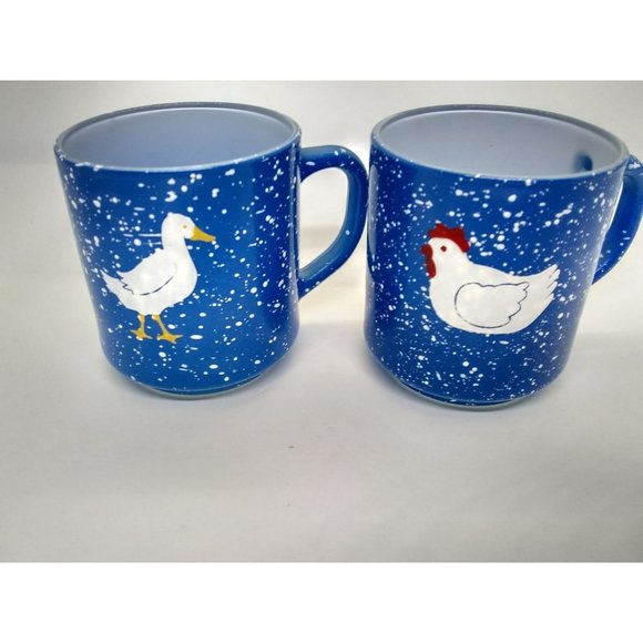 Set of 2 France blue speckled chicken goose mugs - Picture 1 of 12